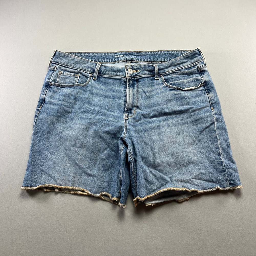 Old Navy Cut Off Shorts Womens 14 Blue Denim Cotton Stretch Mid Rise Medium Wash